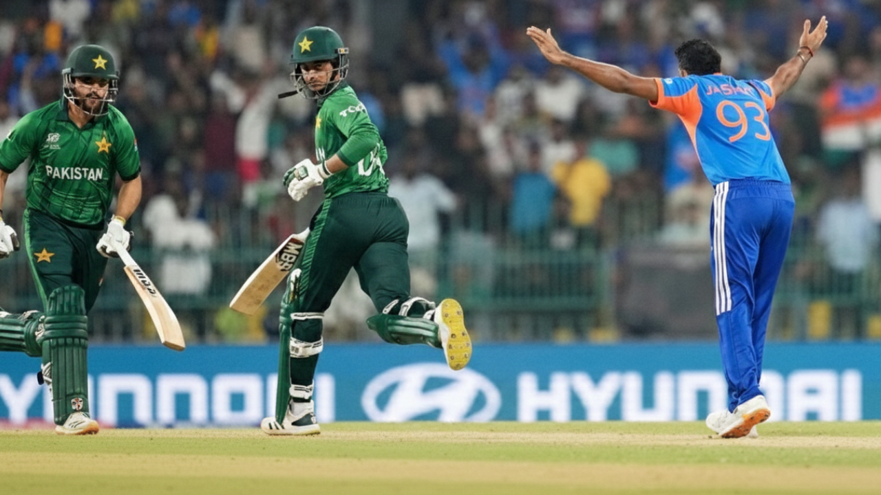 ದಕ್ಷಿಣ ಆಫ್ರಿಕಾವನ್ನು ಚಿಂತೆಗೀಡುಮಾಡಬಹುದಾದ ನಾಟಕೀಯ ಭಾರತ ಪಾಕಿಸ್ತಾನ ಕ್ಷಣದಲ್ಲಿ ಜಸ್ಪ್ರೀತ್ ಬುಮ್ರಾ ಎಸೆತದಲ್ಲಿ ಸೈಮ್ ಅಯೂಬ್ ಎಲ್ಬಿಡಬ್ಲ್ಯೂ ಔಟ್ ಆದರು.