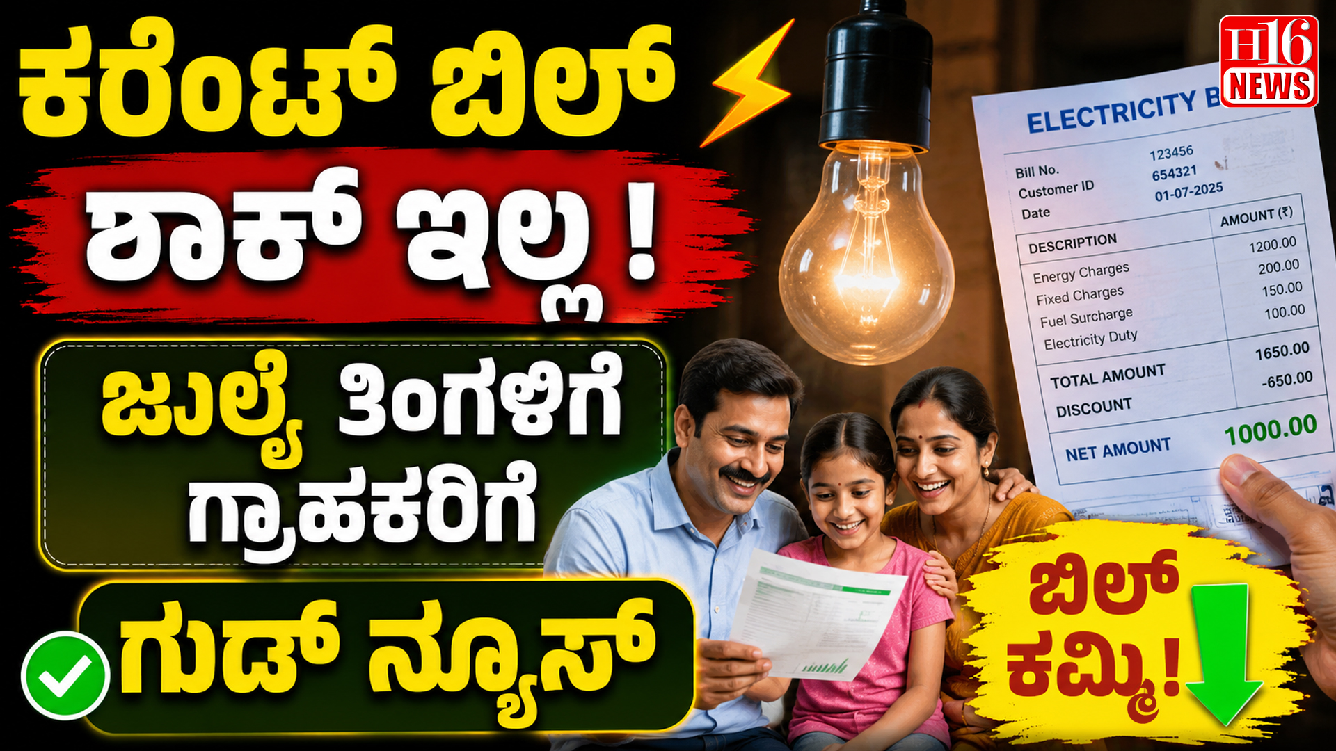 ಕರೆಂಟ್ ಬಿಲ್ ಶಾಕ್ ಇಲ್ಲ ! ಜುಲೈ ತಿಂಗಳಿಗೆ ಗ್ರಾಹಕರಿಗೆ ಗುಡ್ ನ್ಯೂಸ್